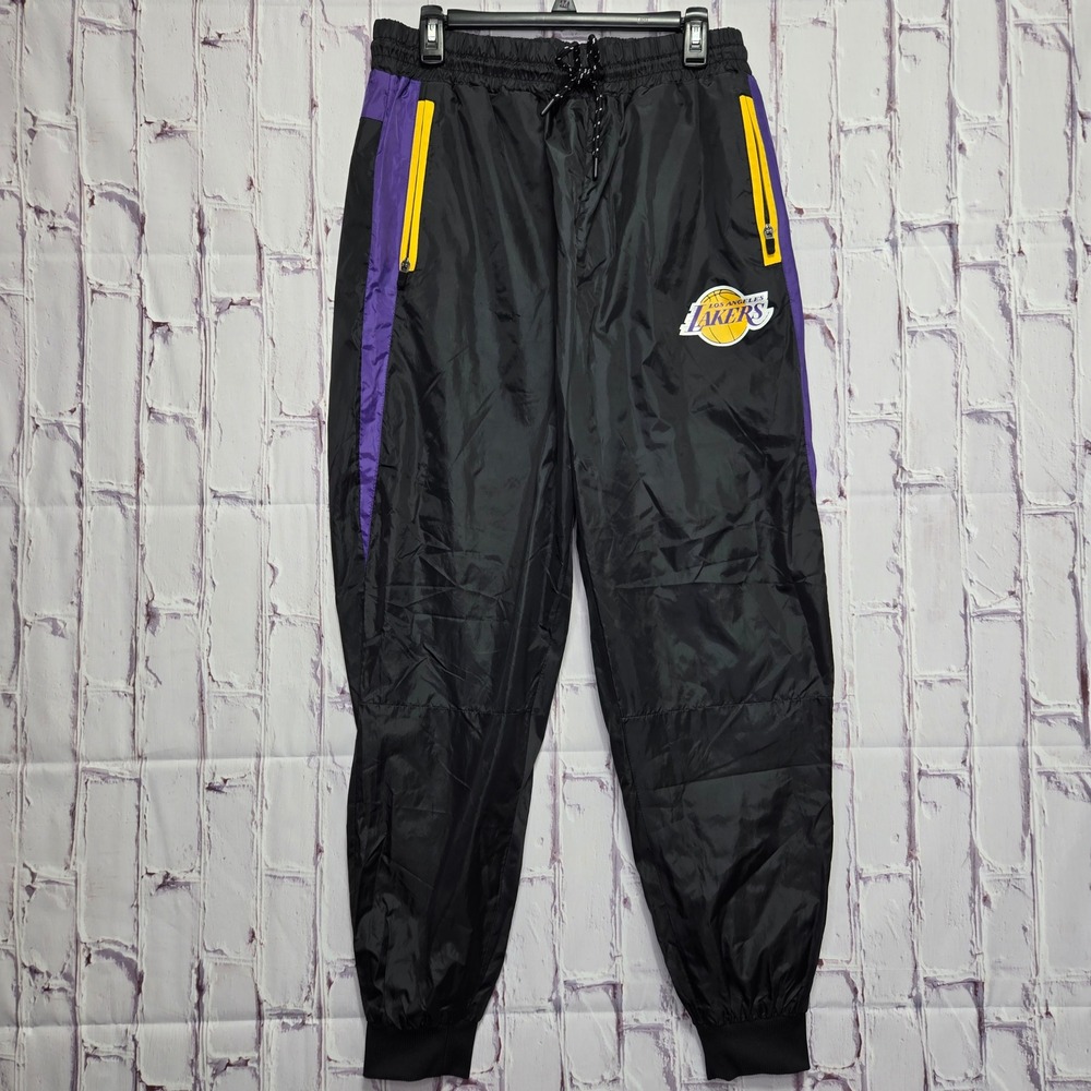 NBA Los Angeles Lakers Track Pants Mens Large Black Purple Gold Joggers Nylon